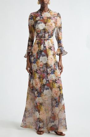 Zimmermann Alchemy Floral Long Sleeve Linen & Silk Maxi Dress in Rosette at Nordstrom, Size 0P
