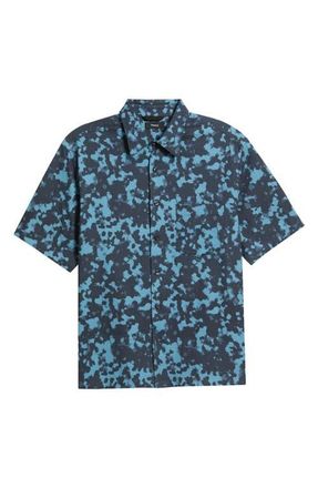 Theory Weekend Short Sleeve Seersucker Button-Up Shirt in Baltic Multi at Nordstrom, Size Xx-Large
