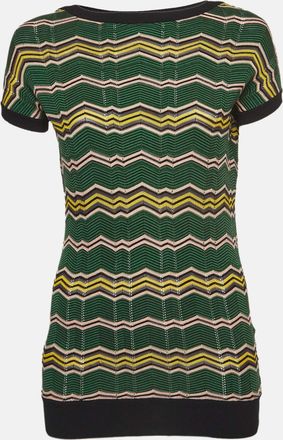 M Missoni Green Chevron Knit Short Sleeve Top