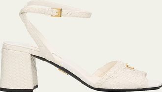 Prada 65mm Madras Woven Metallic Leather Ankle-Strap Sandals