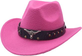 Generic Cowboy Hat for Men and Women Wide Brim Felt Hats with Buckle Band Vintage Western Style Leather Cowboy Hat Fancy Dress Party Costume Accessories Unise