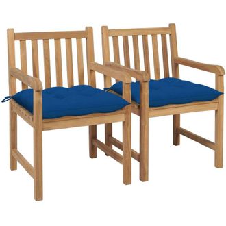 vidaXL Sillas De Jard&iacute;n Con Cojines Azules 2 Pcs Massive Teak