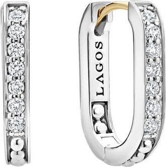 Lagos Caviar Spark Linear Diamond Hoop Earrings in Silver at Nordstrom