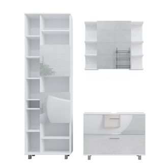 Vicco Conjunto De Muebles De Ba&ntilde;o Ilias, Blanco Alto Brillo, 3 Teile, Mit Hochschrank, Vicco