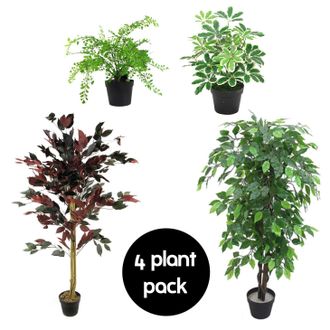 Leaf Pack of 4 Mixed Artificial Plants & Trees in Green