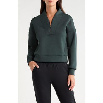 Spanx AirEssentials Shawl Collar Quarter Zip Pullover in Night Forest Heather at Nordstrom, Size X-Small