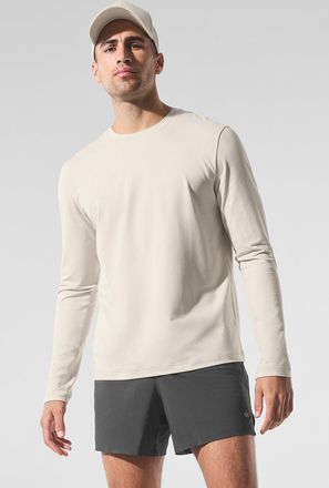 Alo | Conquer Reform Crewneck Long Sleeve Top in Bone Beige, Size: Medium