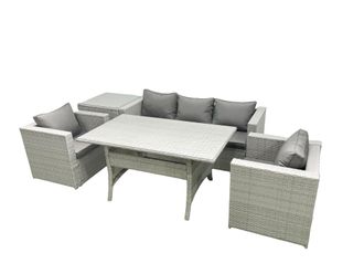 Fimous Garden Dining Set Outdoor Rattan Furniture Set with Sofa Dining Table 2 Chairs Side Table Light Grey Mixed