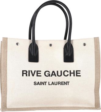Saint Laurent Pre-owned Womens Natural Rive Gauche Tote Bag in White Linen - Ecru - One Size