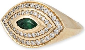 Jacquie Aiche 14K Yellow Gold Halo Eye Diamond And Emerald Ring - Womens - 14kt Yellow Gold/Diamond/Emerald