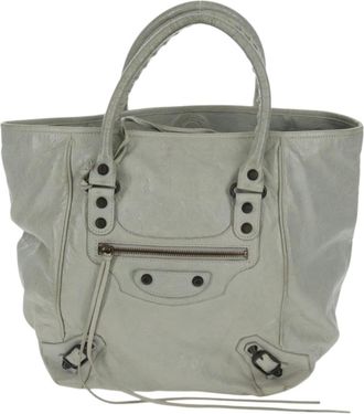 Balenciaga Classic Studs Sunday Tote Leather Gray Leather Handbag (Pre-Owned)