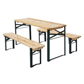 ML Design Banco De Picnic Para Ni&ntilde;os Natural/verde Mesa De Camping Con 3 Piezas De Madera Maciza Y Metal Juego De Asientos Mueble De Jard&iacute;n Para Actividades Y F