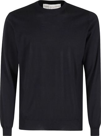 FILIPPO DE LAURENTIIS Maglia Girocollo Merino - Heren - Ronde hals truien - Blauw - M - Wol - Truien & Vesten