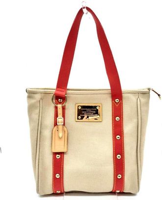 Louis Vuitton Antigua Beige Red Color Canvas Tote Bag (Pre-Owned)