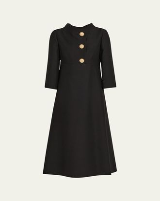 Valentino Garavani Strass Button High-Neck Crepe Midi Dress
