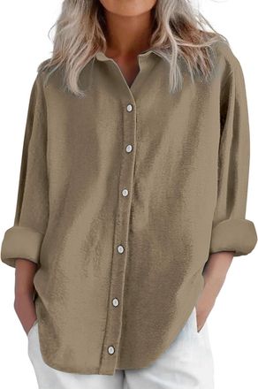 Generic HOOUDO Sort by: Discount - Low to High Linen Tops for Women UK Long Sleeve Button Down Blouses Shirts Ladies Summer Casual T-Shirts Oversized Lightwei