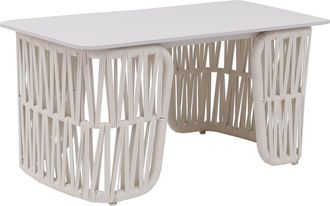 Hhg [non Utilizzato] Tavolino Da Salotto Hhg-224, Tavolo Da Giardino Balcone, Intreccio, Pietra 43x90x45cm, Avorio Piano Avorio