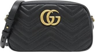 Gucci Pre-owned GG Marmont Quilted Chevron Leather Shoulder Bag - Dames - Vintage Schoudertas - Zwart - ONE Size - Leer - Vintage