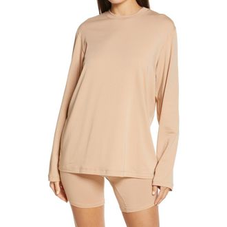 SKIMS Boyfriend Long Sleeve T-Shirt in Clay at Nordstrom, Size 2X