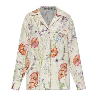 Alexander McQueen Overhemden, Dames, Beige, XS, Meadow Floral Pyjama Shirt