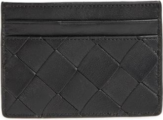 Nordstrom Woven Leather Card Case in Black at Nordstrom