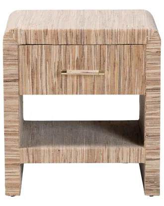 Baxton Studio Callan Bohemian Woven Grasscloth 1-Drawer Nightstand