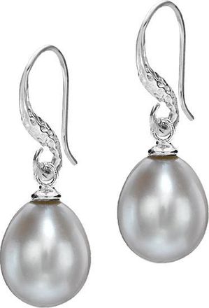 Dower & Hall 12mm Oval Dove Grey Freshwater Pearl Drop Earrings
