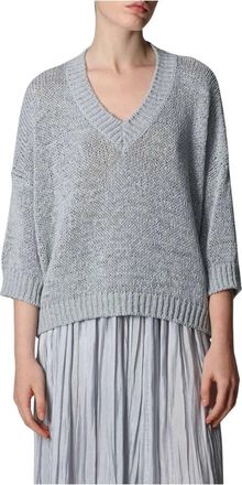 Roberto Collina V-neck Knitwear, female, Blue, Size: S Kurzarm Strick V Neck