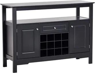 Beliani Beliani - Credenza a 2 ante in vetro con ripiani e cassetto portabottiglie Meditarrean Stile elegante Nero Timboon