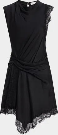 A.L.C. Dion Draped Lace-Trim Satin Mini Dress