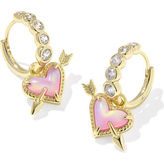 Kendra Scott Ari Heart & Arrow Convertible Huggie Hoop Earrings in Gold Pink Opalescent Resin at Nordstrom