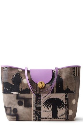 Versace Large Sunset Canvas & Leather Tote in Sepia Lilac Gold at Nordstrom