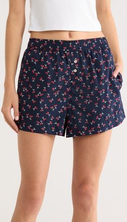 Open Edit Oversize Boyfriend Boxer Shorts in Navy Sweet Cherries at Nordstrom, Size X-Large