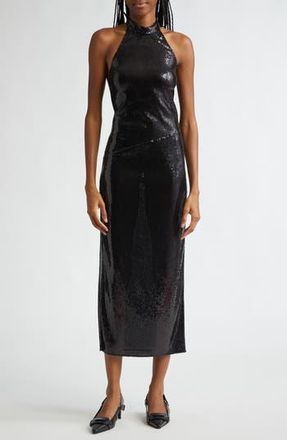 Courr&egrave;ges Halter Neck Sequin Dress in Black at Nordstrom Rack, Size 6 Us / 38 Eu