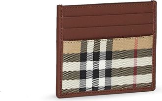 Burberry Mens Credit Card Holder Check Brown Cotton Wallets & Cardholders