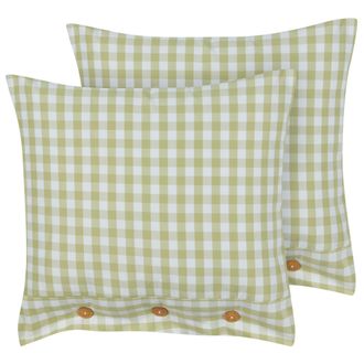Beliani Beliani - Conjunto De 2 Cojines Decorativos Modernos Cuadrado Botones Estampado A Cuadros Verde Oliva Y Blanco 45 X 45 Cm Talya