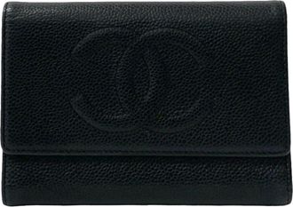 Chanel Black Grained Calfskin Wallet (Tri-Fold) (Pre-Owned)