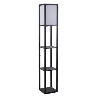 HOMCOM L&aacute;mpara De Pie De Madera Con 3 Estantes Para Bombilla E27 Potencia M&aacute;x. 40w L&aacute;mpara Moderna Para Sal&oacute;n Dormitorio 26x26x160 Cm Negro Y Blanco