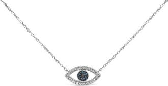 House of Brilliance Sterling Silver 1/4 Cttw Blue and White Diamond Evil Eye Necklace