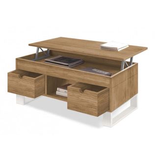 HOGAR 24 Mesa centro sena elevable, madera maciza encerado y blanco 100x50x47cm