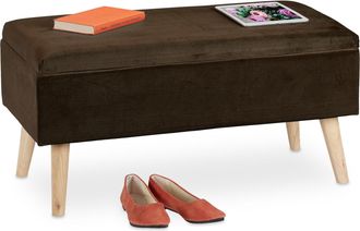 Relaxdays Relaxdays - Ba&uacute;l Almacenamiento, Funda Terciopelo, 40 L, Acolchado, Patas Madera, Asiento Almacenaje, 41x80x40 Cm, Marr&oacute;n