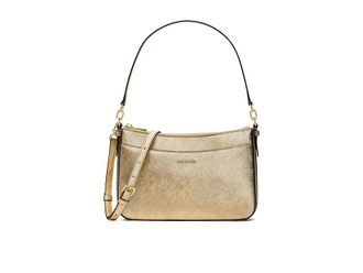 Michael Kors Jet Set Medium Top Zip Pochette Xbody Cross Body Womens Handbags Pale Gold, Faux Leather