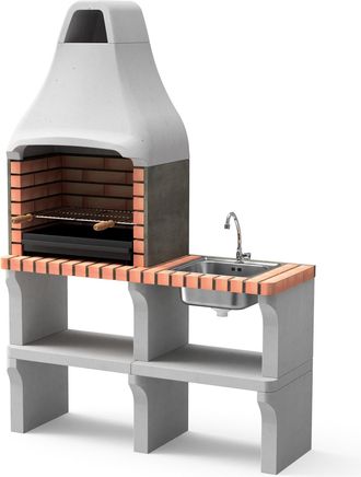 Movelar Barbacoa De Obra Prefabricada De Le&ntilde;a Y Carb&oacute;n Modelo New Iberia Plus Xl Con Soporte Lateral Y Fregadero (gris, Naranja - 128 X 47 X 190 Cm) Ref: M000