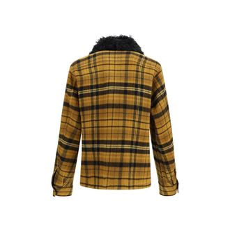 Fendi Check Wool with Curly Kalgan Shearling Collar Blazer - Yellow