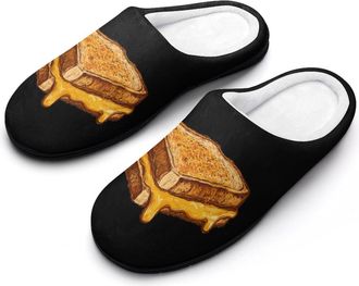 Generic Vintage Cheese Sandwich Slippers Men Winter Warm Cotton Anti-Slip Indoor Slip-Ons House Shoes