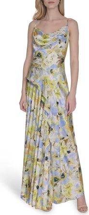 Vince Camuto Floral Cowl Neck Satin Gown in Blue Multi at Nordstrom, Size 10