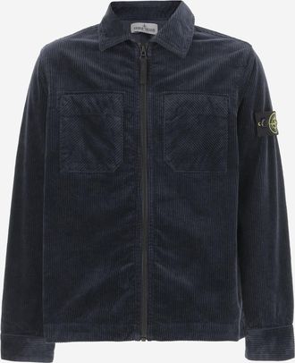 Stone Island Boys Stretch Cotton Blend Velvet Shirt Navy