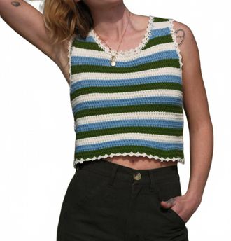 Mollusk Crochet Beach Tank Top In Blue Green Stripe