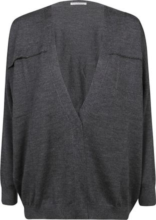 Brunello Cucinelli Sweaters - Dames - V-hals truien - Blauw - L - Kasjmier - Truien & Vesten
