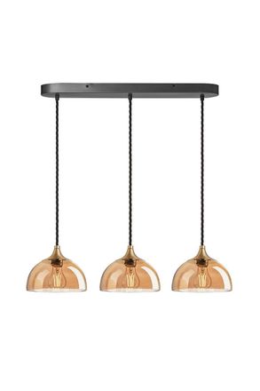 Industville Chelsea Tinted Glass Dome 3 Wire Oval Cluster Lights, 8 inch, Amber, Brass holder